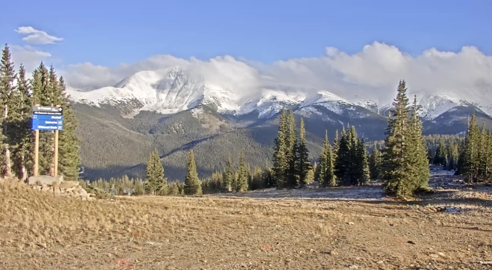 Fresh snow on the peaks above Winter Park Resort, October 14, 2026